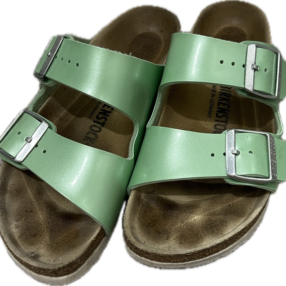 Birkenstock Green Sandals with Dual Straps and Suede Footbed